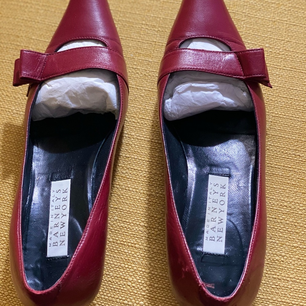 Barneys Red Leather Kitten Heel